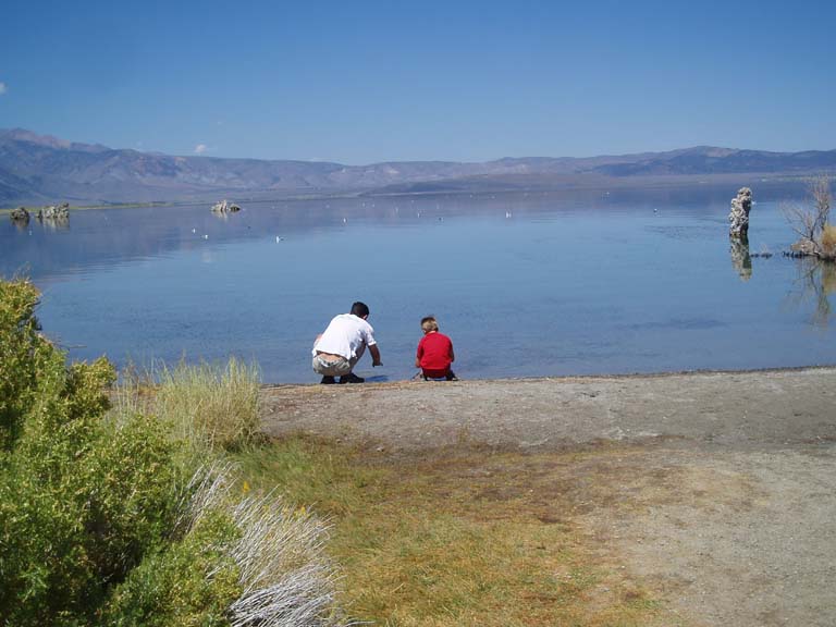 a family in front of Mono Lake